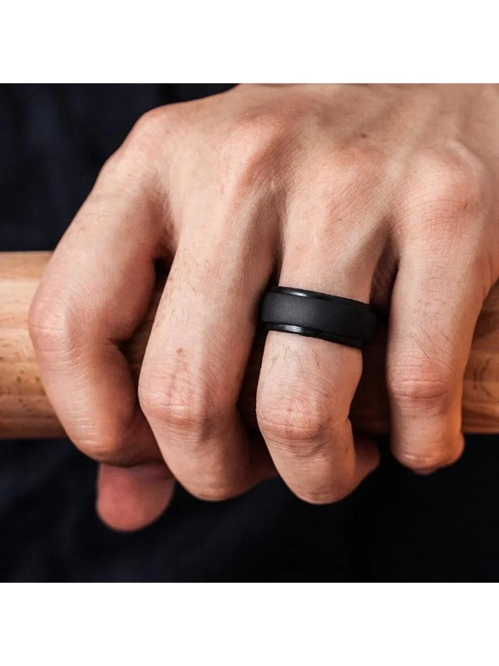 Men's 10mm Wide Silicone Wedding Bands - Step Edge Rubber Rings for Active